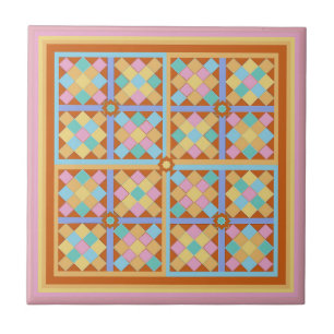 Moroccan tile blocks pattern on pink background