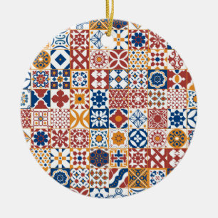 Moroccan tile - blue and bordo ceramic ornament