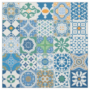 Moroccan tile - blue and green fabric