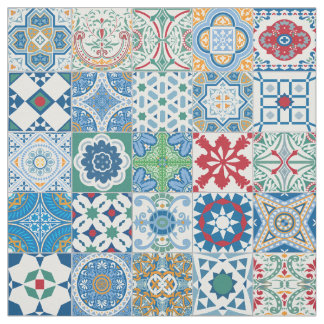 Moroccan tile - blue and red fabric