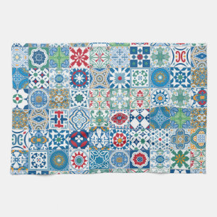 Moroccan tile - blue and red kitchen towel