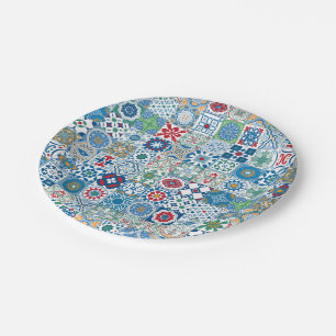 Moroccan tile - blue and red paper plate