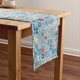 Moroccan tile - blue and red short table runner