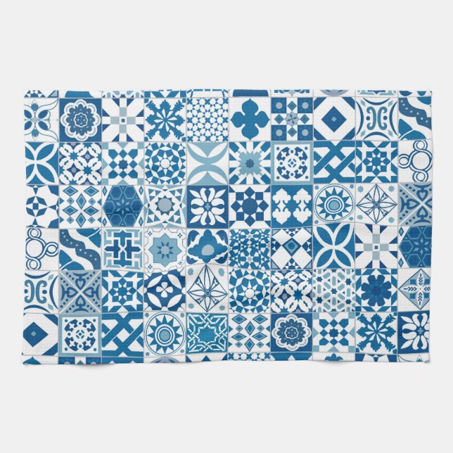 Moroccan tile - blue and white kitchen towel (Horizontal)