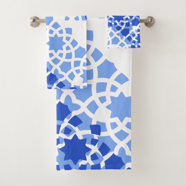 Moroccan tile blue print bath towel set (Insitu)