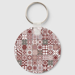 Moroccan tile - bordo and black keychain