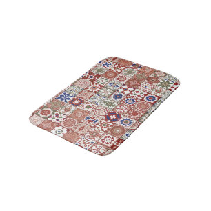 Moroccan tile - burgundy and blue bath mat