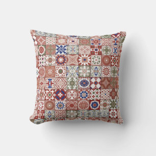 Moroccan tile - burgundy and blue throw pillow