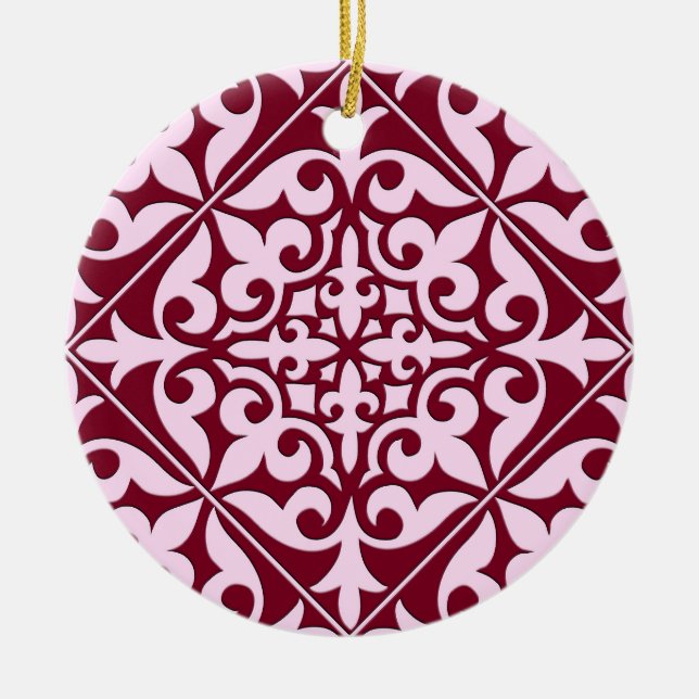 Moroccan tile - burgundy and pink ceramic ornament (Front)