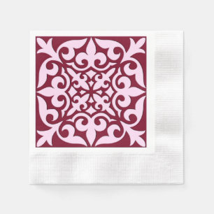 Moroccan tile - burgundy and pink napkin