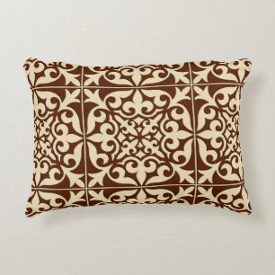 Moroccan tile - chocolate brown and beige decorative pillow