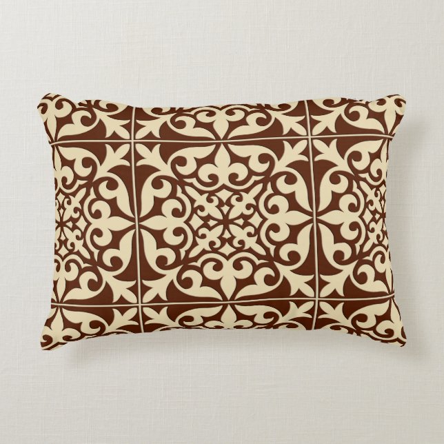Moroccan tile - chocolate brown and beige decorative pillow (Front)