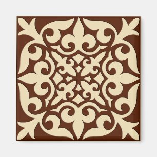 Moroccan tile - chocolate brown and beige magnet