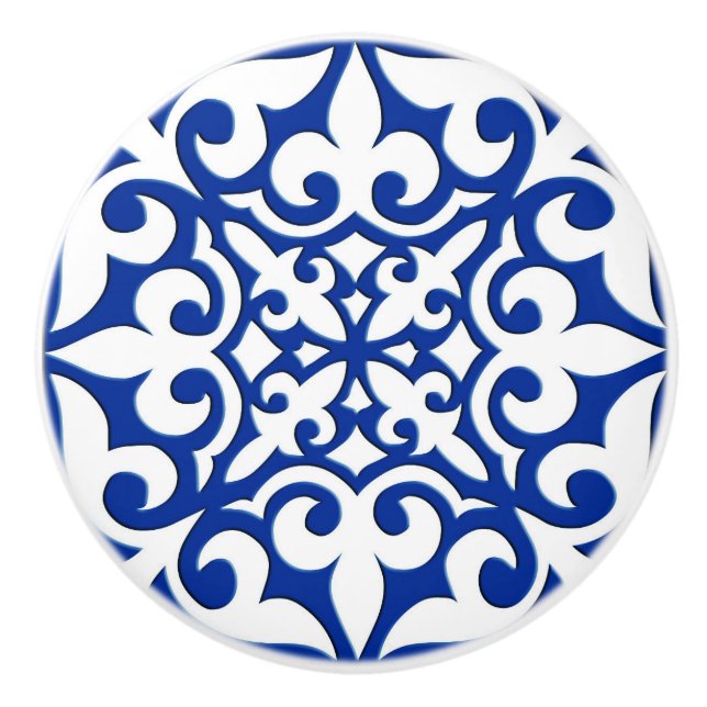 Moroccan tile - cobalt blue and white ceramic knob (Front)