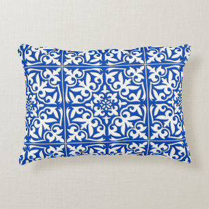 Moroccan tile - cobalt blue and white decorative pillow