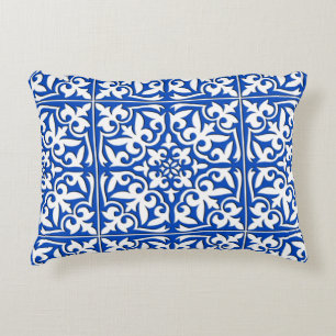 Moroccan tile - cobalt blue and white decorative pillow