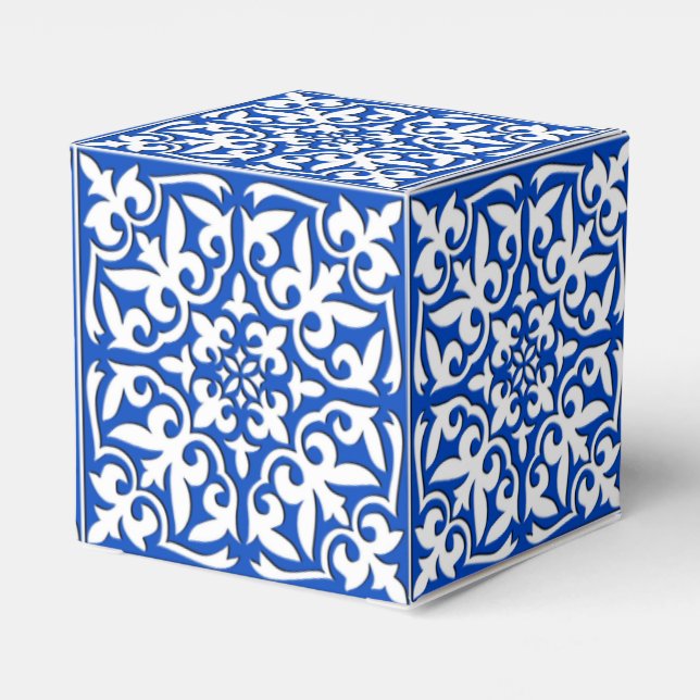 Moroccan tile - cobalt blue and white favor box (Back Side)