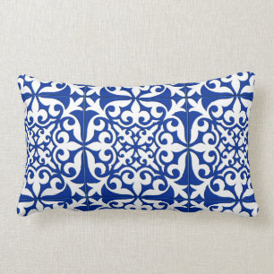 Moroccan tile - cobalt blue and white lumbar pillow
