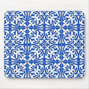 Moroccan tile - cobalt blue and white mouse pad