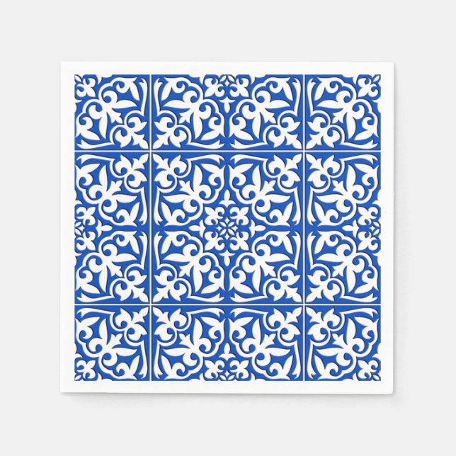 Moroccan tile - cobalt blue and white napkin (Front)