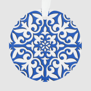 Moroccan tile - cobalt blue and white ornament