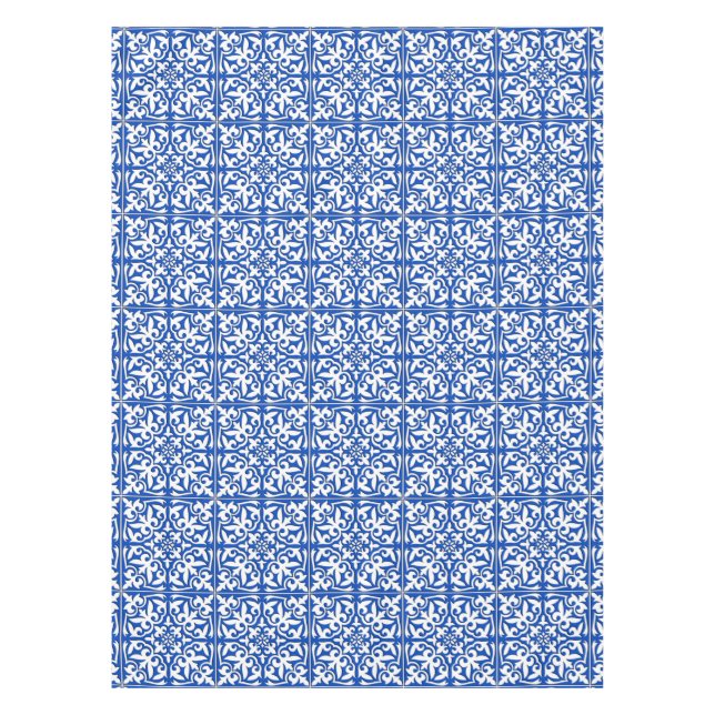 Moroccan tile - cobalt blue and white tablecloth (Front)