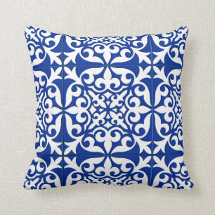 Moroccan tile - cobalt blue and white throw pillow