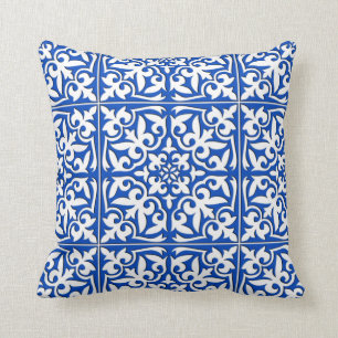 Moroccan tile - cobalt blue and white throw pillow