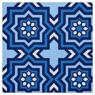 Moroccan Tile, Cobalt, Navy and Light Blue Fabric