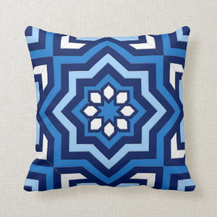 Moroccan Tile, Cobalt, Navy and Light Blue Throw Pillow