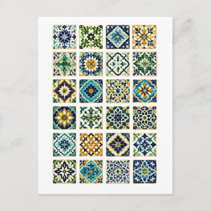 Moroccan Tile Collage Illustration Postcard