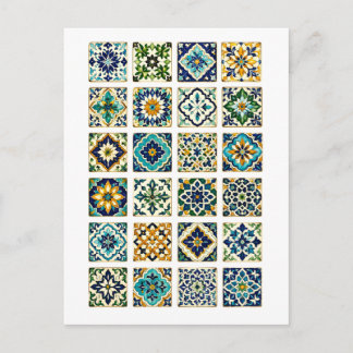 Moroccan Tile Collage Illustration Postcard