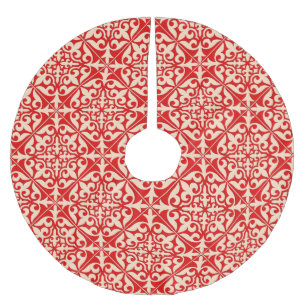 Moroccan tile - coral orange and peach brushed polyester tree skirt
