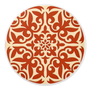 Moroccan tile - coral orange and peach ceramic knob