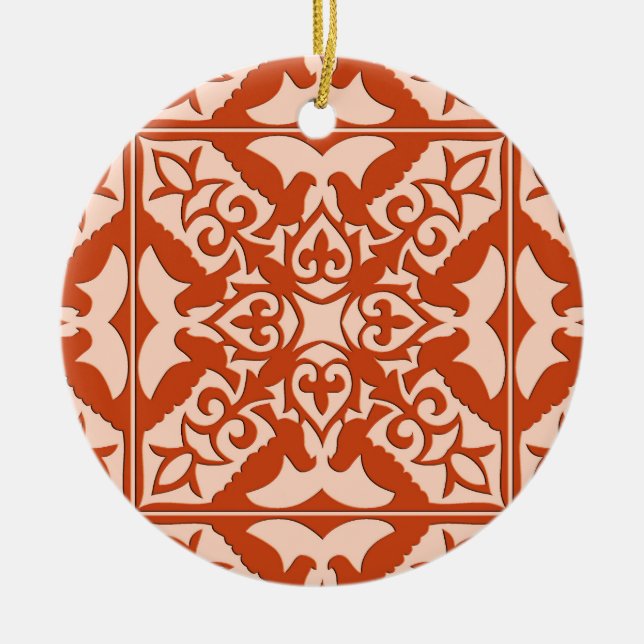 Moroccan tile - coral orange and peach ceramic ornament (Front)