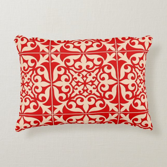 Moroccan tile - coral orange and peach decorative pillow (Front)