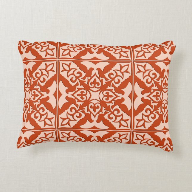 Moroccan tile - coral orange and peach decorative pillow (Back)