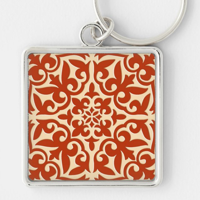 Moroccan tile - coral orange and peach keychain (Front)