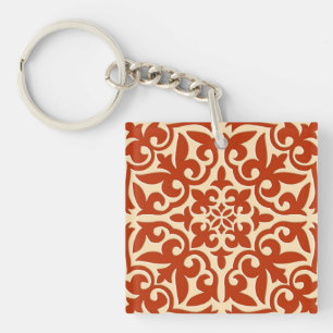 Moroccan tile - coral orange and peach keychain