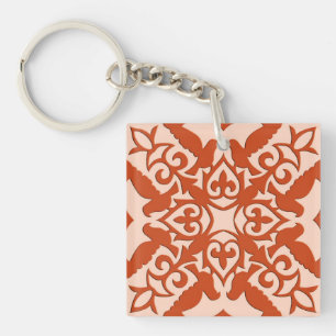 Moroccan tile - coral orange and peach keychain