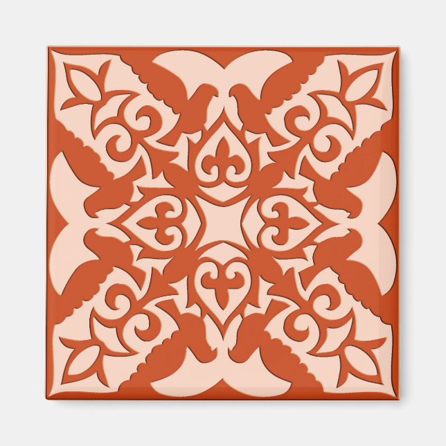 Moroccan tile - coral orange and peach magnet (Front)