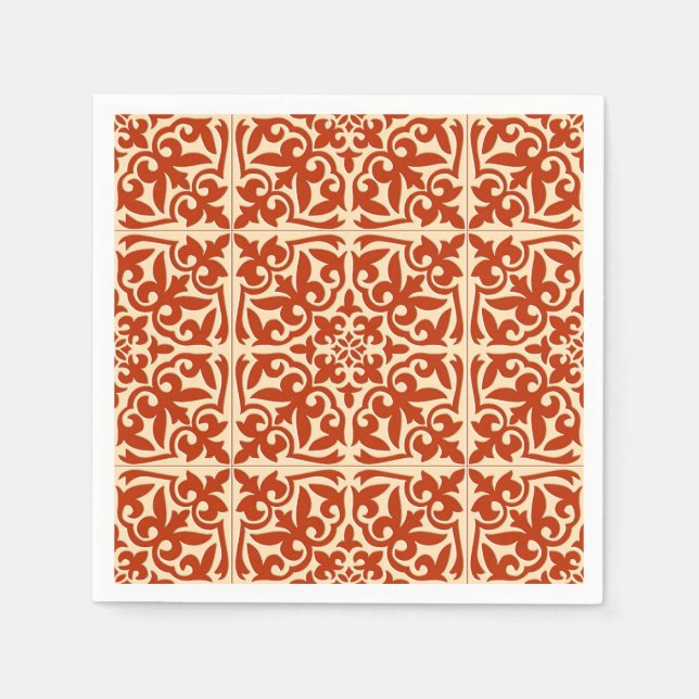 Moroccan tile - coral orange and peach napkin (Front)