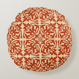 Moroccan tile - coral orange and peach round pillow