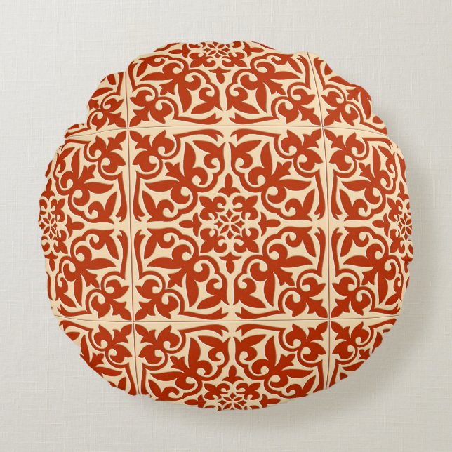 Moroccan tile - coral orange and peach round pillow (Front)