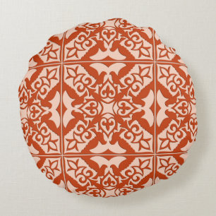 Moroccan tile - coral orange and peach round pillow