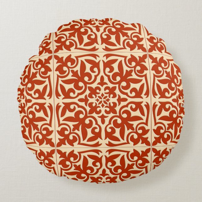 Moroccan tile - coral orange and peach round pillow (Front)