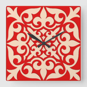 Moroccan tile - coral orange and peach square wall clock