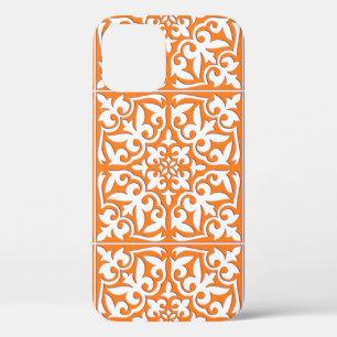 Moroccan tile - coral orange and white iPhone 12 pro case