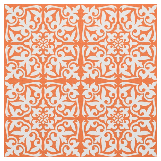Moroccan tile - coral orange and white fabric (Swatch)
