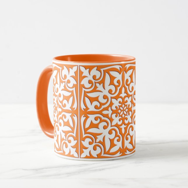 Moroccan tile - coral orange and white Mug (Front Left)